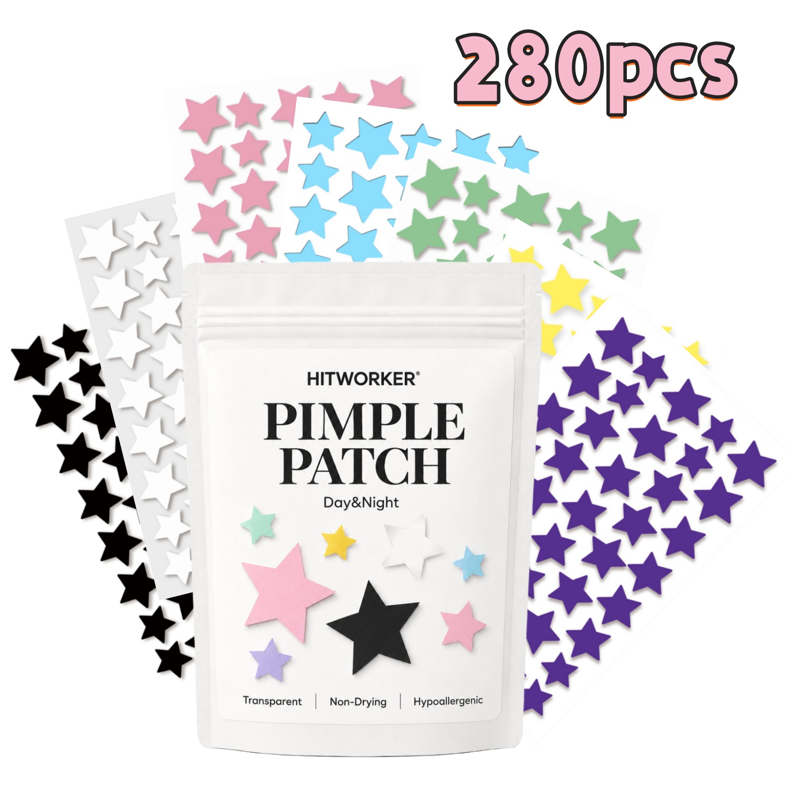 Hydrocolloid Pimple Patch - 280 Parches de Estrellas Coloridas Arcoíris