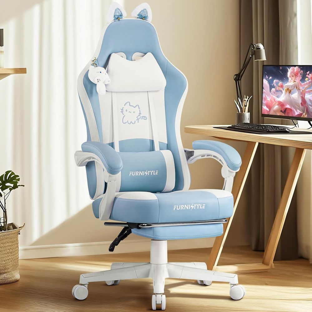 Massage - Silla de Juego Ergonómica Azul/Blanca con