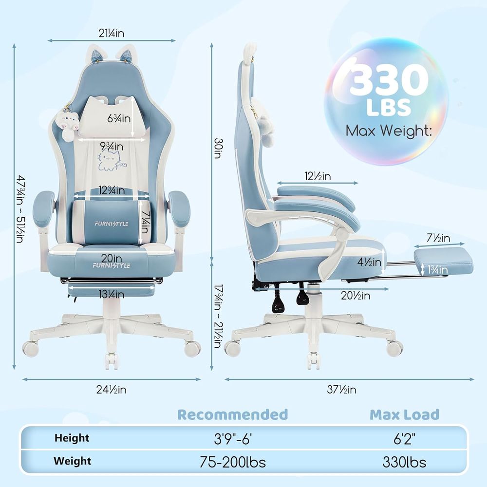 Silla de Juego Ergonómica Azul - Massage reseña y precio